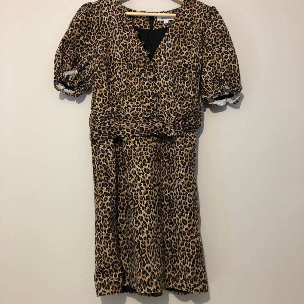 Marissa Webb Cheetah Puff Sleeve Dress Leopard Animal Print Belted Women’s 10